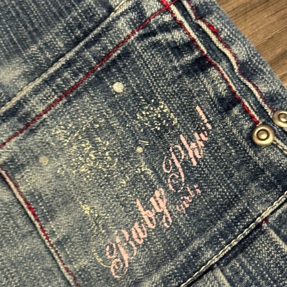 Baby Phat Denim Mini Skirt Girls Size 5 Blue Jean Y2K Embellished Logo Vintage - Picture 4 of 6
